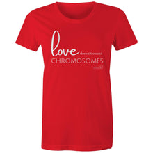 Load image into Gallery viewer, Love doesn&#39;t count chromosomes by SRP - AS Colour - Women&#39;s Maple Tee
