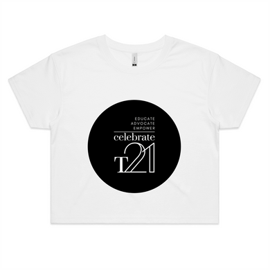 ‘Celebrate T21’ White Only  - AS Colour - Womens Crop Tee