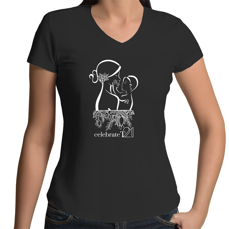 ‘Mother & Son’ in Black or White - AS Colour Bevel - Womens V-Neck T-Shirt