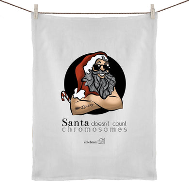 Christmas - ‘Santa Doesn’t Count Chromosomes’ 50% Linen 50% Cotton Tea Towel