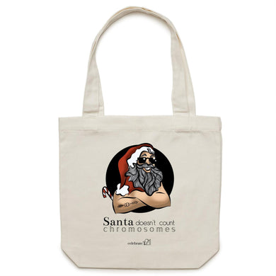Christmas - ‘Santa Doesn’t Count Chromosomes’ AS Colour - Carrie - Canvas Tote Bag