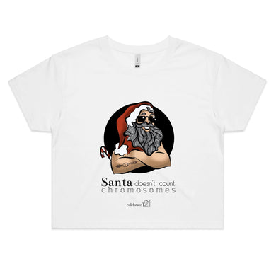Christmas - ‘Santa Doesn’t Count Chromosomes’ AS Colour - Womens Crop Tee