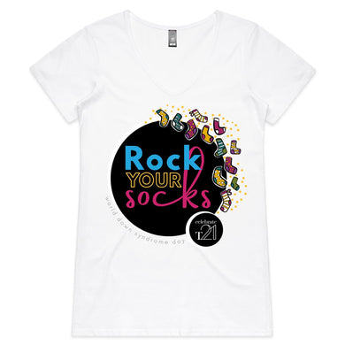 ROCK YOUR SOCKS WDSD - AS Colour Bevel - Womens V-Neck T-Shirt