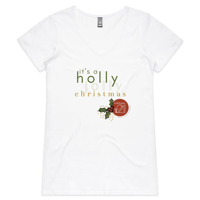 It's A Holly... Alexis Schnitger Design 2022 - AS Colour Bevel - Womens V-Neck T-Shirt