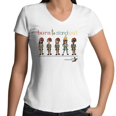 Christmas – ‘Born To Stand Out’ – Girl AS Colour Bevel - Womens V-Neck T-Shirt