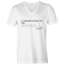 Load image into Gallery viewer, Underestimate Me  BOOK RELEASE TEE 2021  AS Colour Tarmac - Mens V-Neck Tee