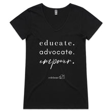 Load image into Gallery viewer, Educate Advocate Empower OCT21 - AS Colour Bevel - Womens V-Neck T-Shirt