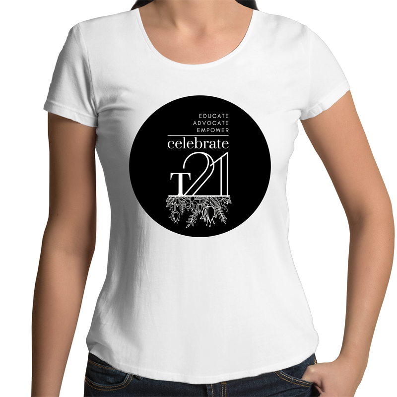 ‘Celebrate T21 with Flowers’ White Only - AS Colour Mali - Womens Scoop Neck T-Shirt