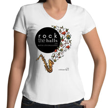 Load image into Gallery viewer, Rock The Halls - 2 designs AS Colour Bevel - Womens V-Neck T-Shirt
