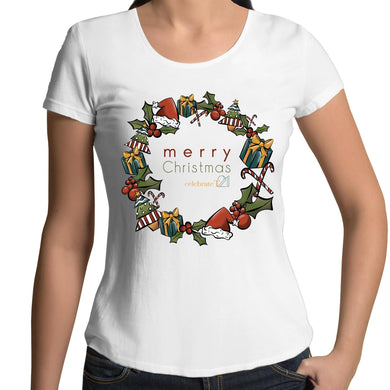 Christmas - ‘Celebrate T21 Christmas Wreath’  AS Colour Mali - Womens Scoop Neck T-Shirt