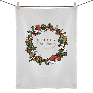 Christmas - ‘Celebrate T21 Christmas Wreath’   50% Linen 50% Cotton Tea Towel