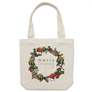 Christmas - ‘Celebrate T21 Christmas Wreath’  AS Colour - Carrie - Canvas Tote Bag