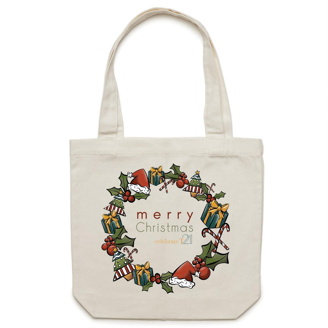Christmas - ‘Celebrate T21 Christmas Wreath’  AS Colour - Carrie - Canvas Tote Bag