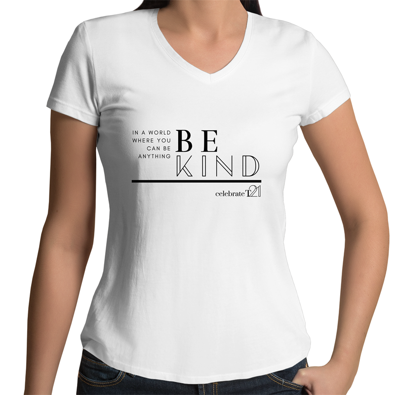 'Be Kind' in Black or White - AS Colour Bevel - Womens V-Neck T-Shirt