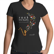 Load image into Gallery viewer, Rock The Halls - 2 designs AS Colour Bevel - Womens V-Neck T-Shirt