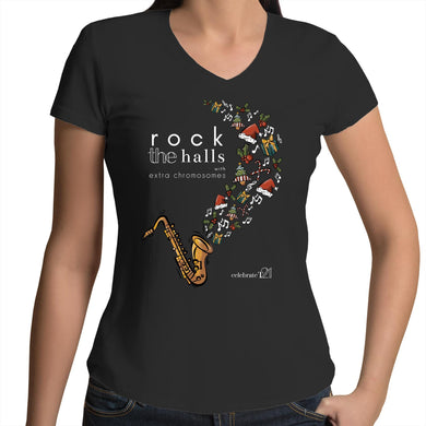 Rock The Halls - 2 designs AS Colour Bevel - Womens V-Neck T-Shirt